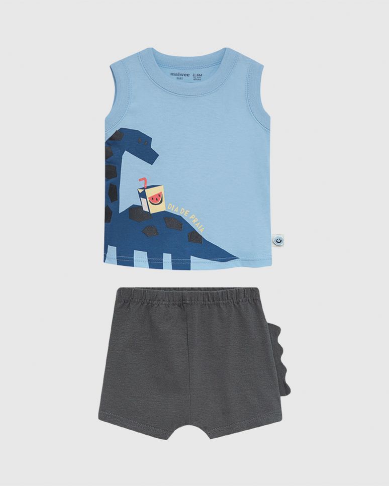 Conjunto Bebê Menino Bermuda Aplique Interativo Em Algodão Malwee Kids