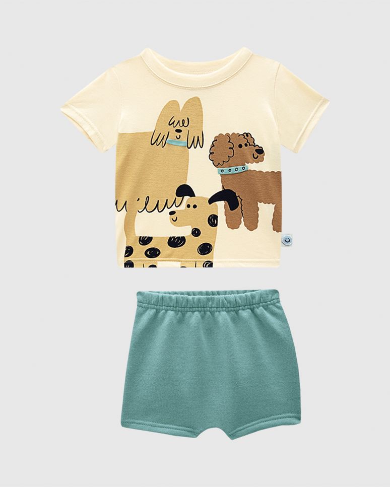 Conjunto Bebê Menino Estampa Puff Cachorrinhos Em Algodão Malwee Kids