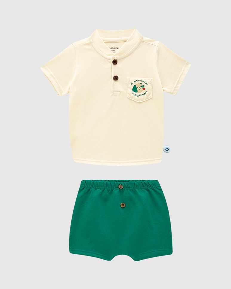 Conjunto Bebê Menino Camiseta Peitilho Frontal Em Algodão Malwee Kids