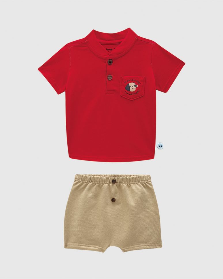 Conjunto Bebê Menino Camiseta Peitilho Frontal Em Algodão Malwee Kids