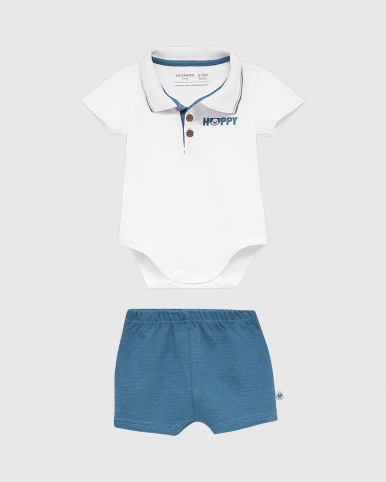 Conjunto Bebê Menino Body Polo Estampa Happy E Bermuda Malwee Kids
