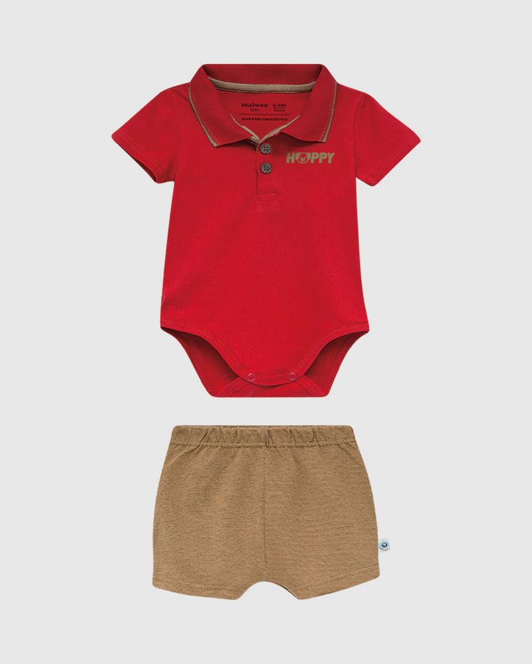 Conjunto Bebê Menino Body Polo Estampa Happy E Bermuda Malwee Kids