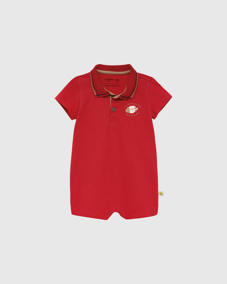 Macaquinho Polo Bebê Menino Peitilho Frontal Em Piquet Stretch Malwee Kids