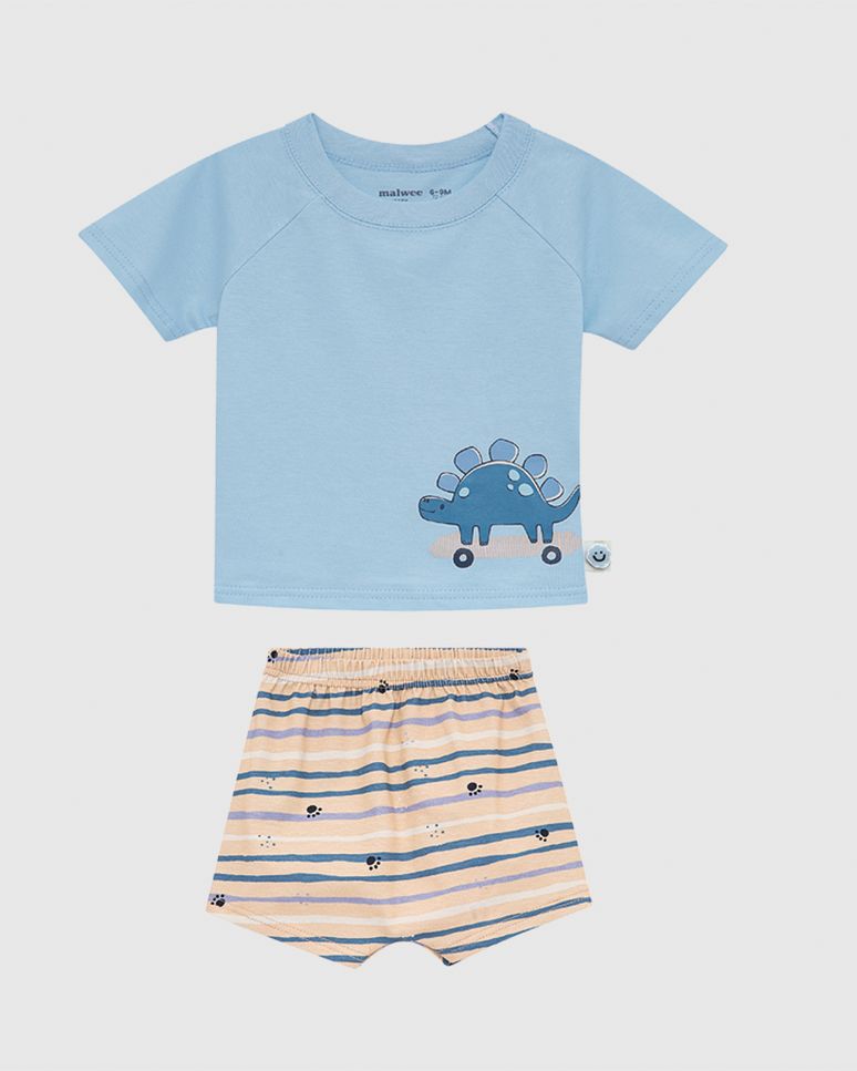 Conjunto Bebê Menino Bermuda Listradinha Em Algodão Malwee Kids