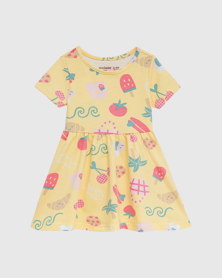 Vestido Infantil Estampado Manga Curta Em Algodão Malwee Kids