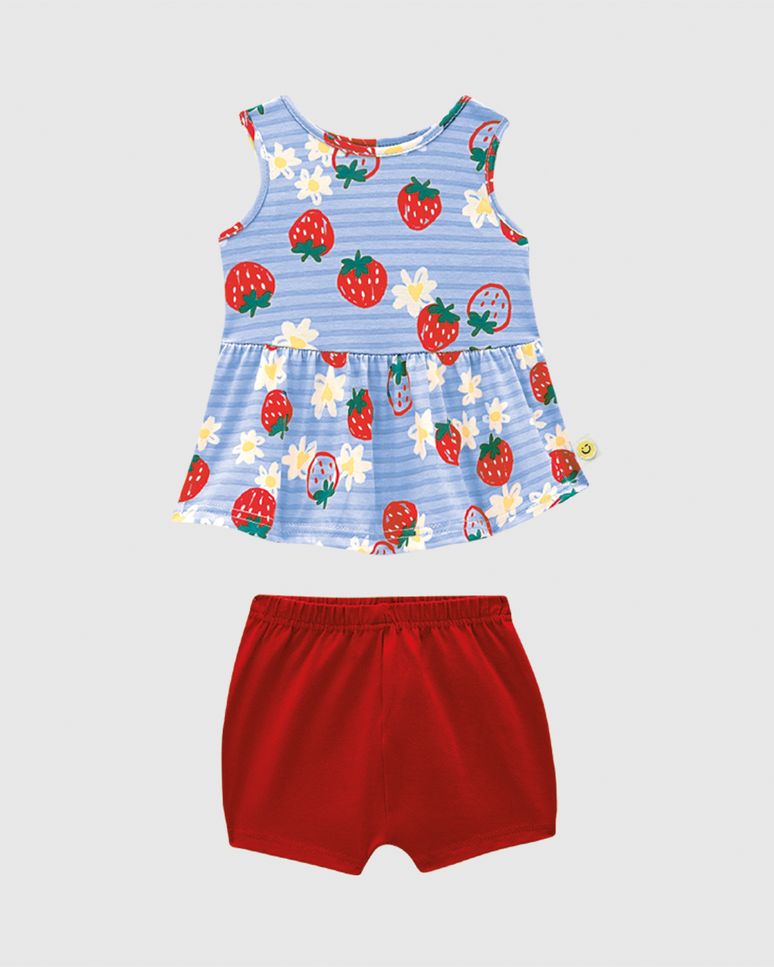 Conjunto Bebê Menina Regata Estampa Morangos Em Algodão Malwee Kids