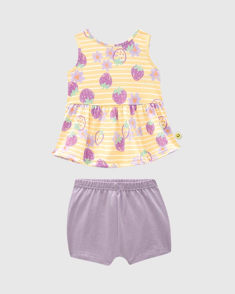 Conjunto Bebê Menina Regata Estampa Morangos Em Algodão Malwee Kids