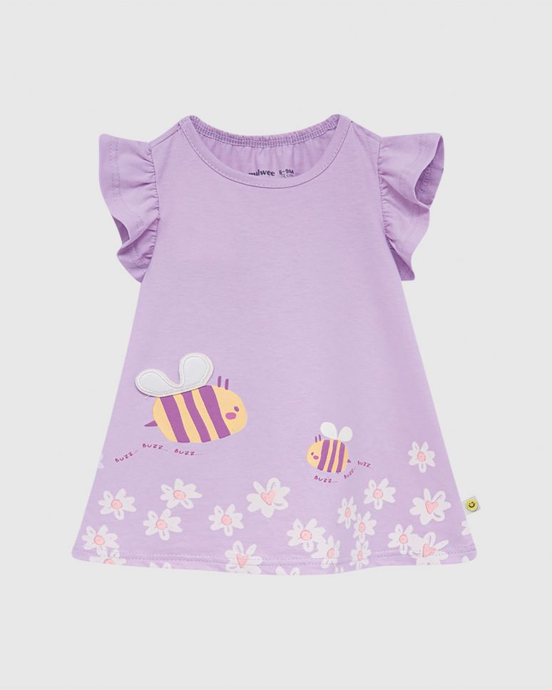 Vestido Infantil Estampa Com Aplique Interativo Em Algodão Malwee Kids