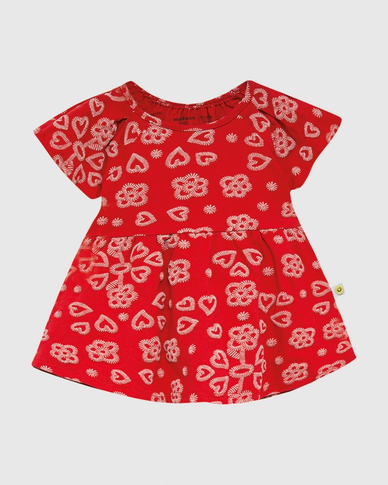 Vestido Infantil Rodado Estampa Com Bordados Em Algodão Malwee Kids