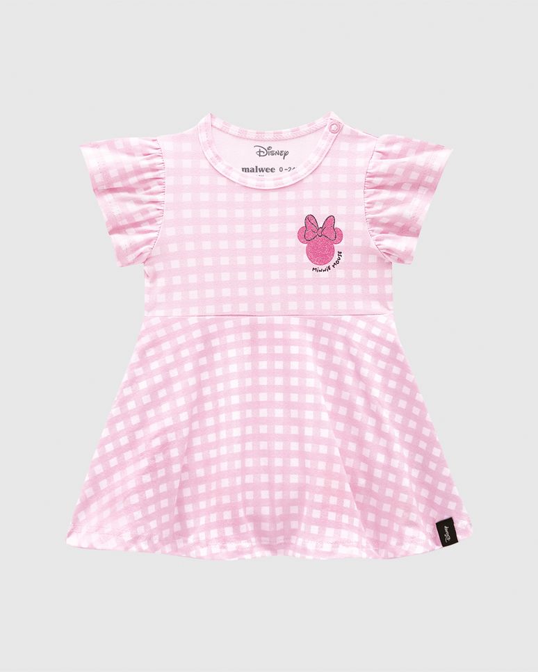 Vestido Body Bebê Menina Xadrez Minnie Mouse Disney Em Algodão Malwee Kids