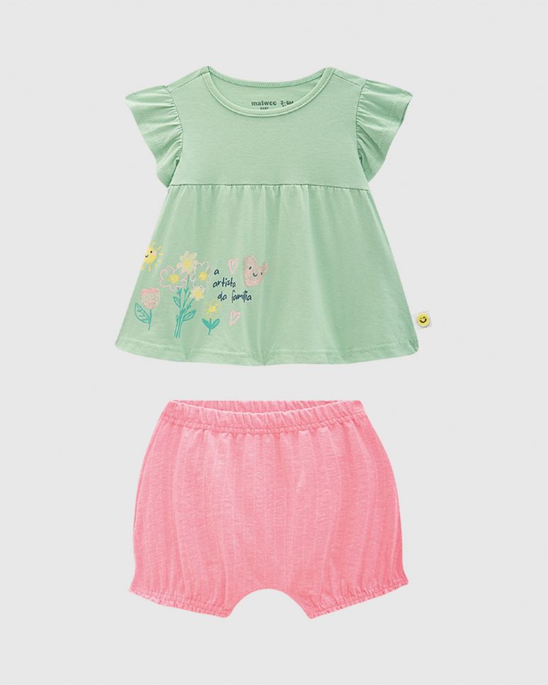 Conjunto Bebê Menina Blusa Estampa Glitter E Shorts Em Algodão Malwee Kids