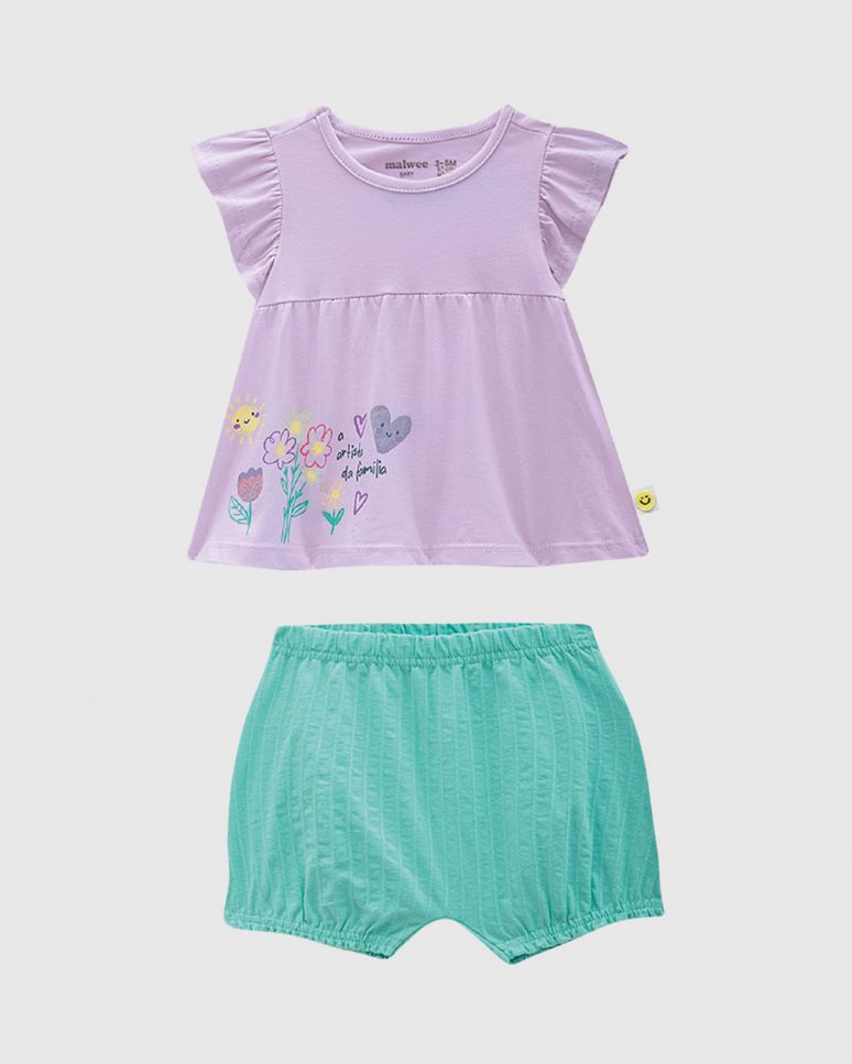 Conjunto Bebê Menina Blusa Estampa Glitter E Shorts Em Algodão Malwee Kids