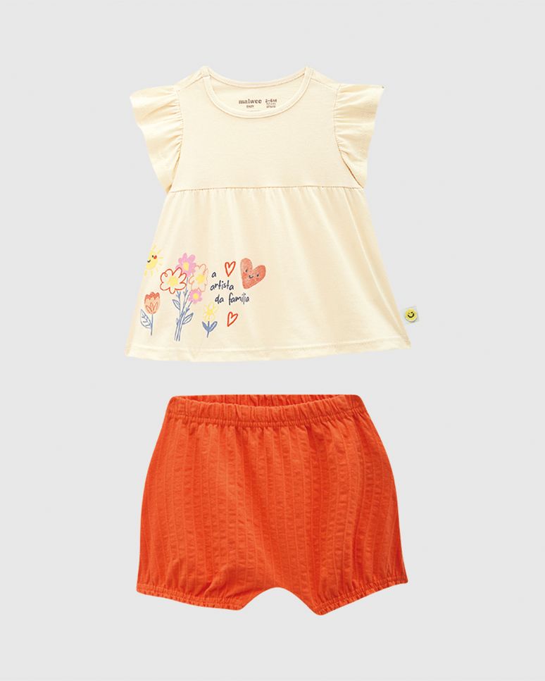 Conjunto Bebê Menina Blusa Estampa Glitter E Shorts Em Algodão Malwee Kids