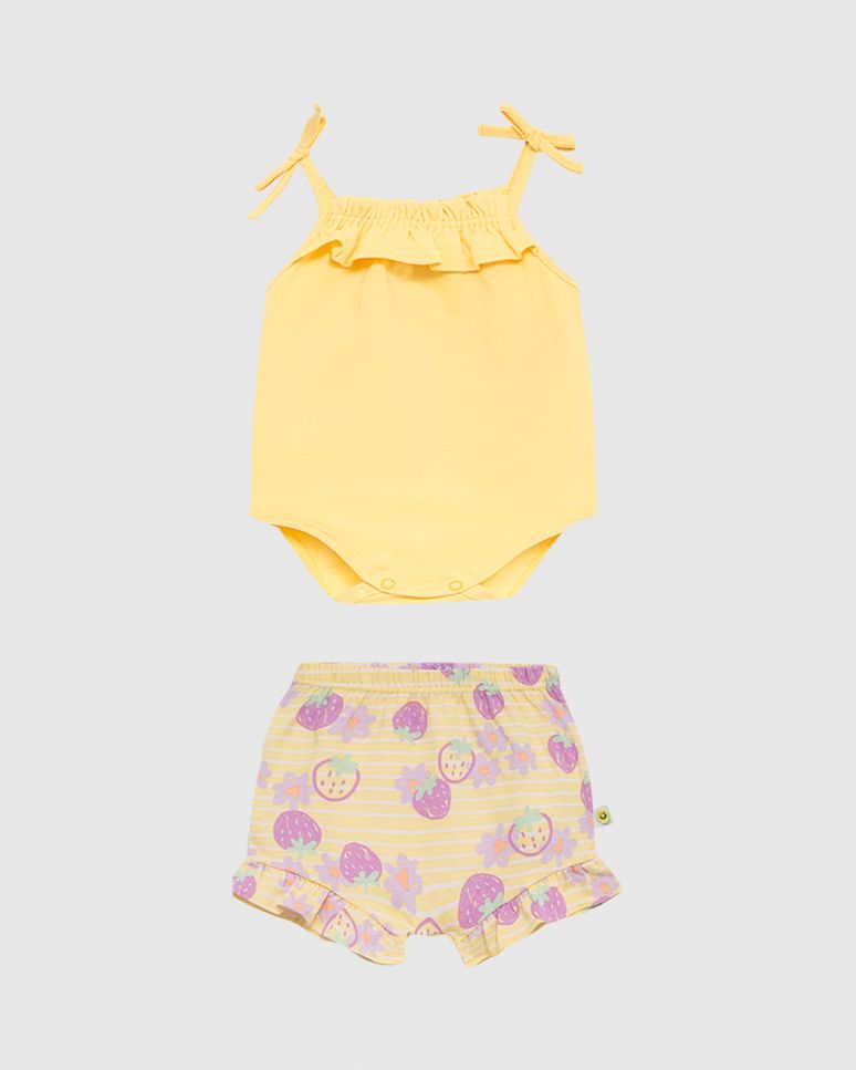 Conjunto Bebê Menina Body Alça Fina E Babado Em Algodão Malwee Kids