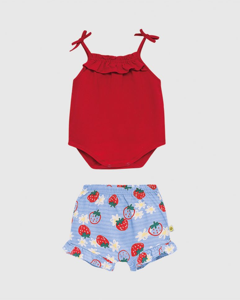 Conjunto Bebê Menina Body Alça Fina E Babado Em Algodão Malwee Kids