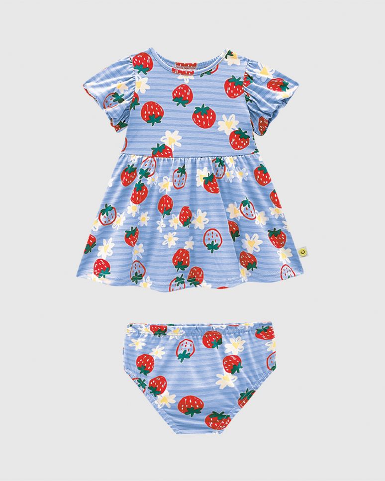 Conjunto Bebê Menina Vestido + Calcinha Estampa Morangos Algodão Malwee Kids
