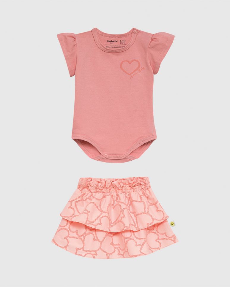 Conjunto Bebê Menina Body Tradicional E Saia Em Algodão Malwee Kids