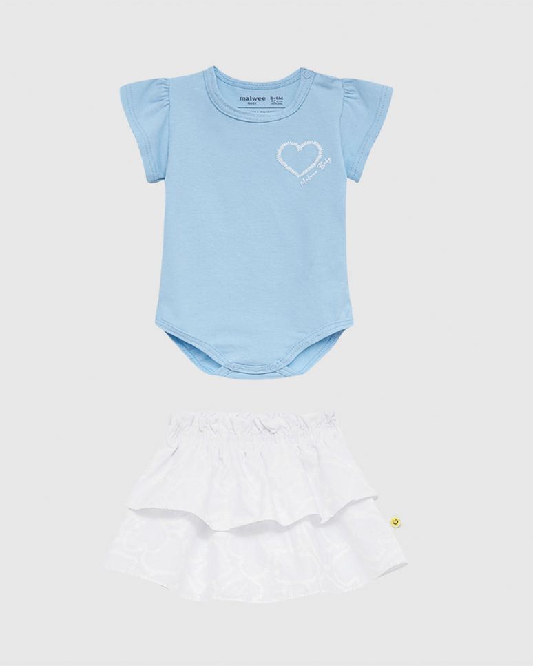 Conjunto Bebê Menina Body Tradicional E Saia Em Algodão Malwee Kids