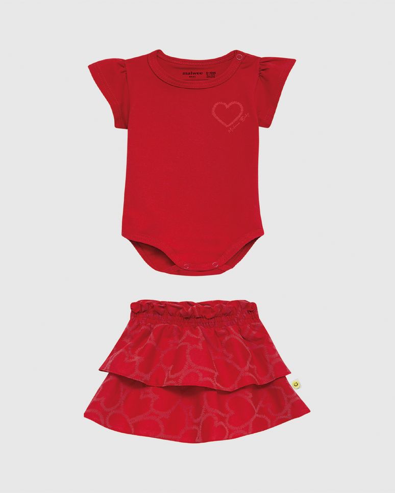 Conjunto Bebê Menina Body Tradicional E Saia Em Algodão Malwee Kids