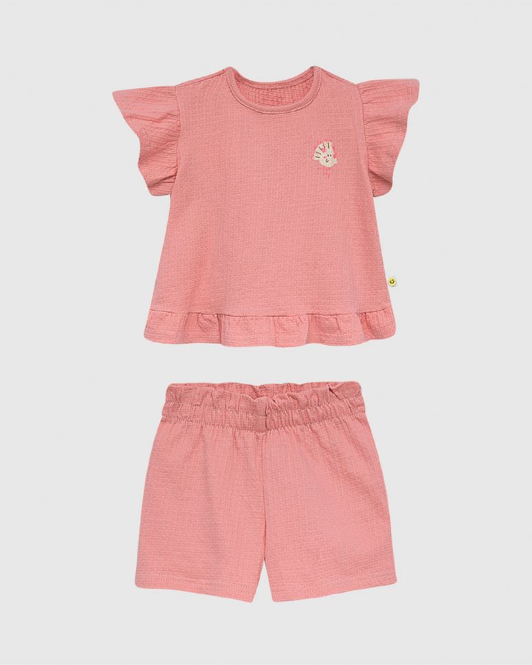 Conjunto Bebê Menina Blusa E Shorts Em Malha Texturizada Malwee Kids