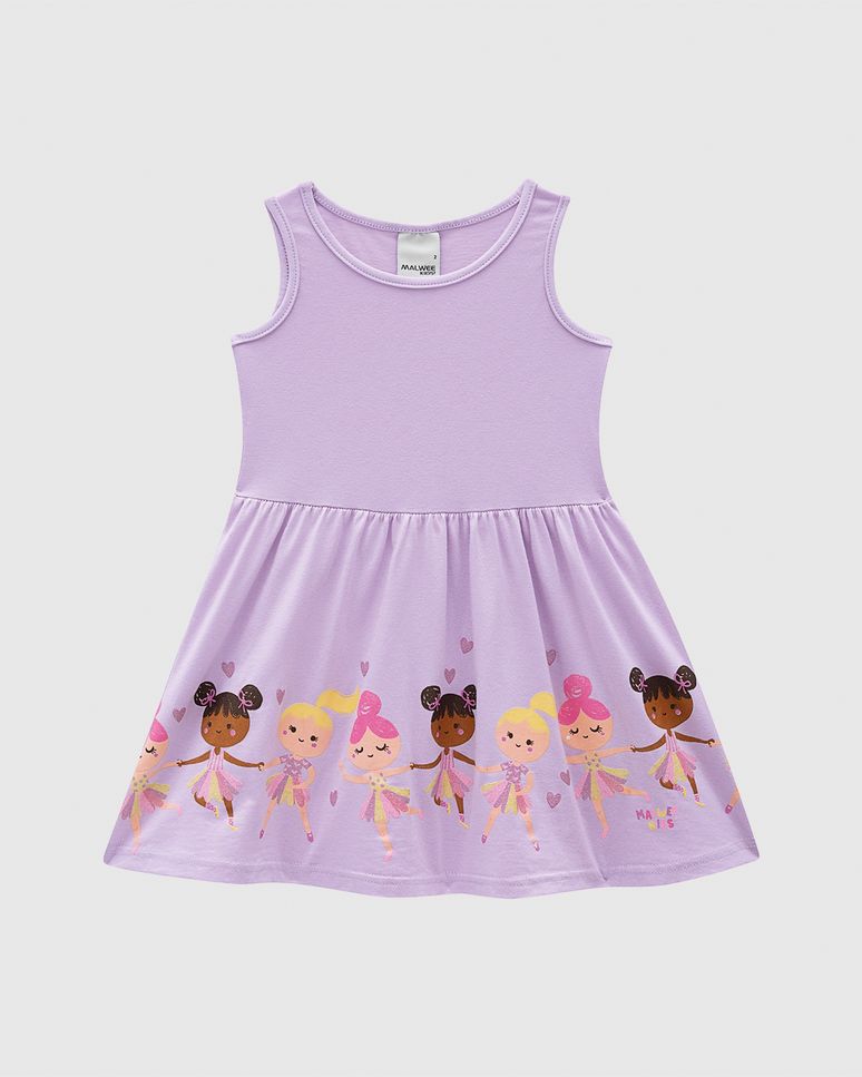 Vestido Infantil Rodado Saia Estampada Em Algodão Malwee Kids