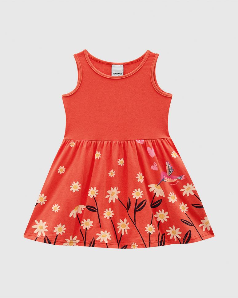 Vestido Infantil Rodado Saia Estampada Em Algodão Malwee Kids