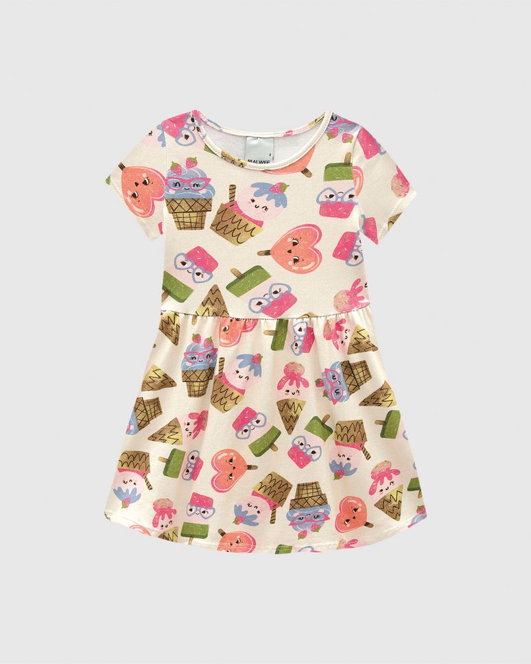 Vestido Infantil Rodado Manga Curta Em Algodão Malwee Kids