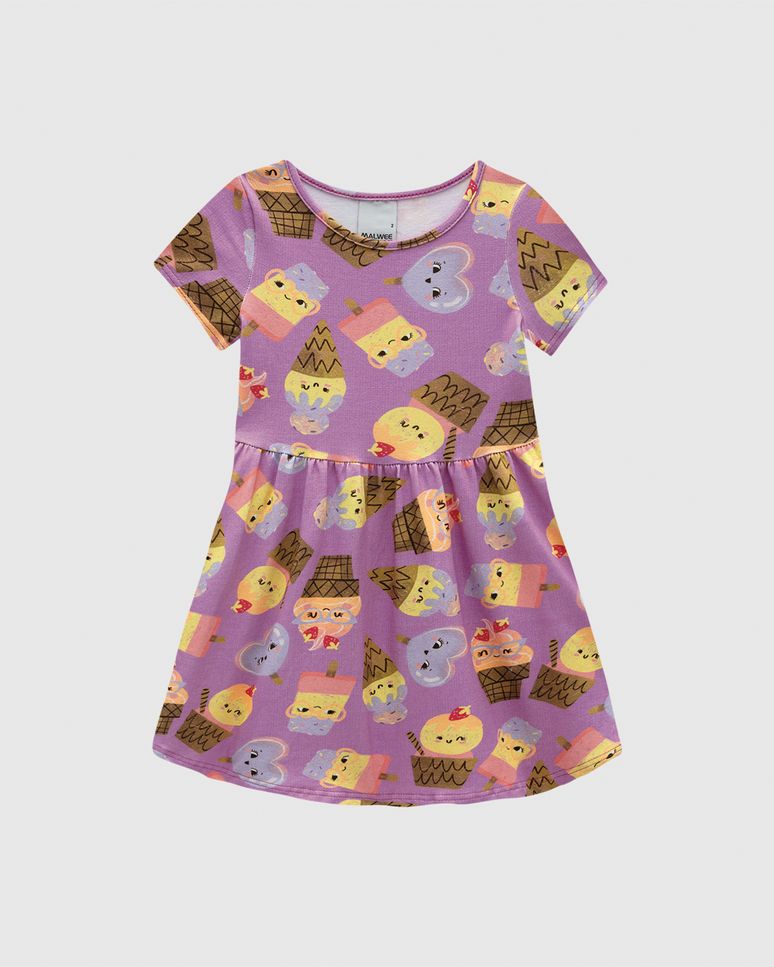 Vestido Infantil Rodado Manga Curta Em Algodão Malwee Kids