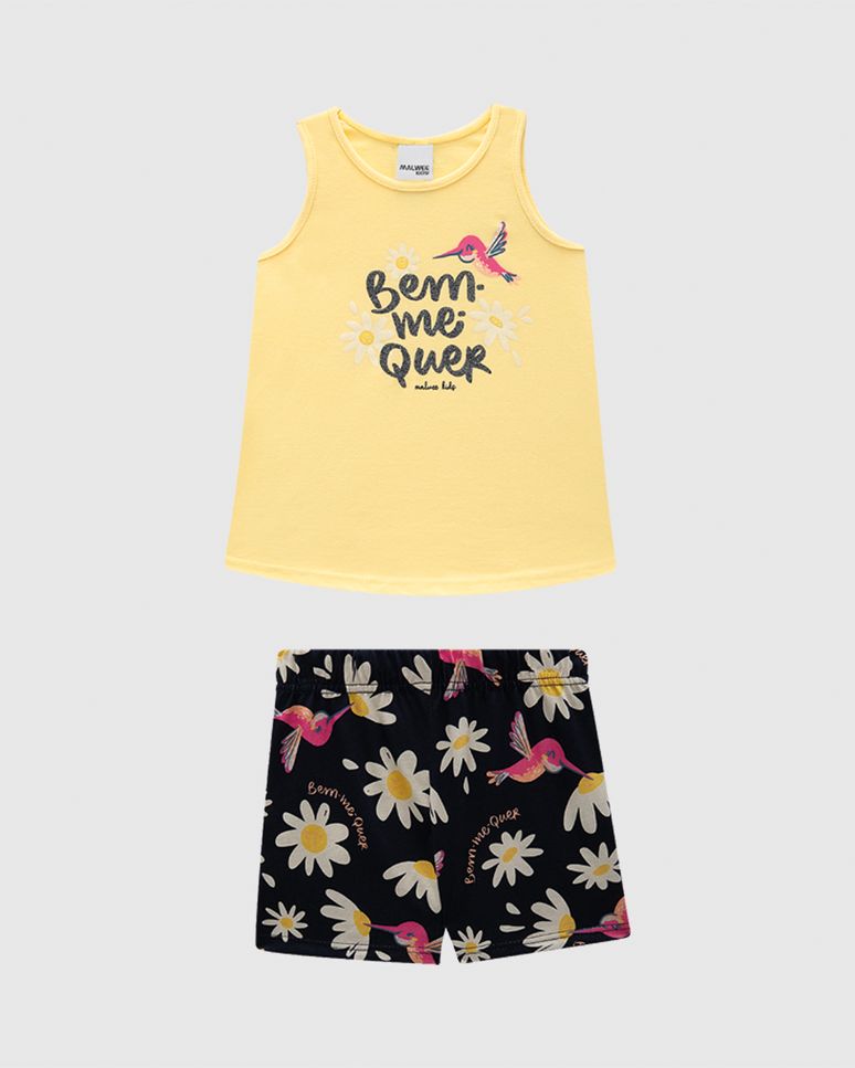 Conjunto Infantil Menina Estampa Com Glitter Em Algodão Malwee Kids