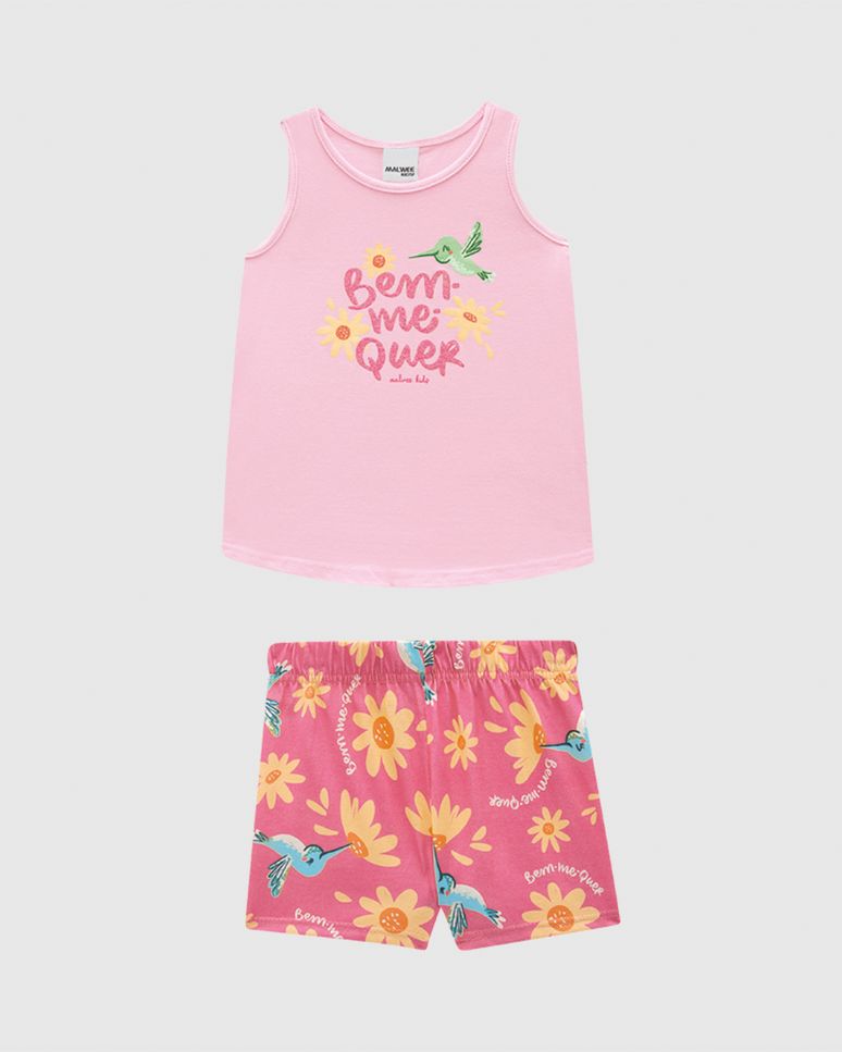 Conjunto Infantil Menina Estampa Com Glitter Em Algodão Malwee Kids