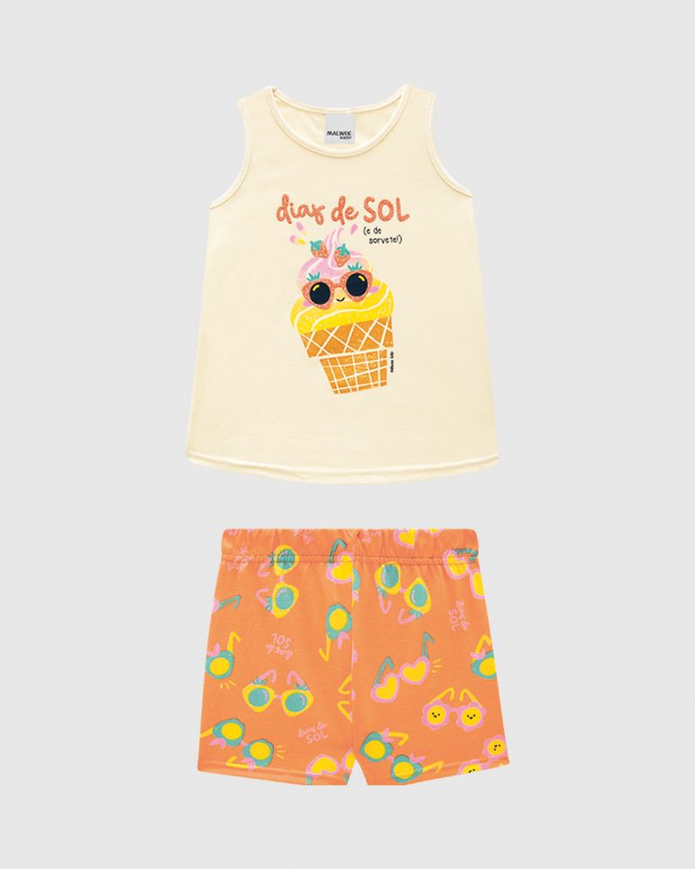 Conjunto Infantil Menina Estampa Com Glitter Em Algodão Malwee Kids