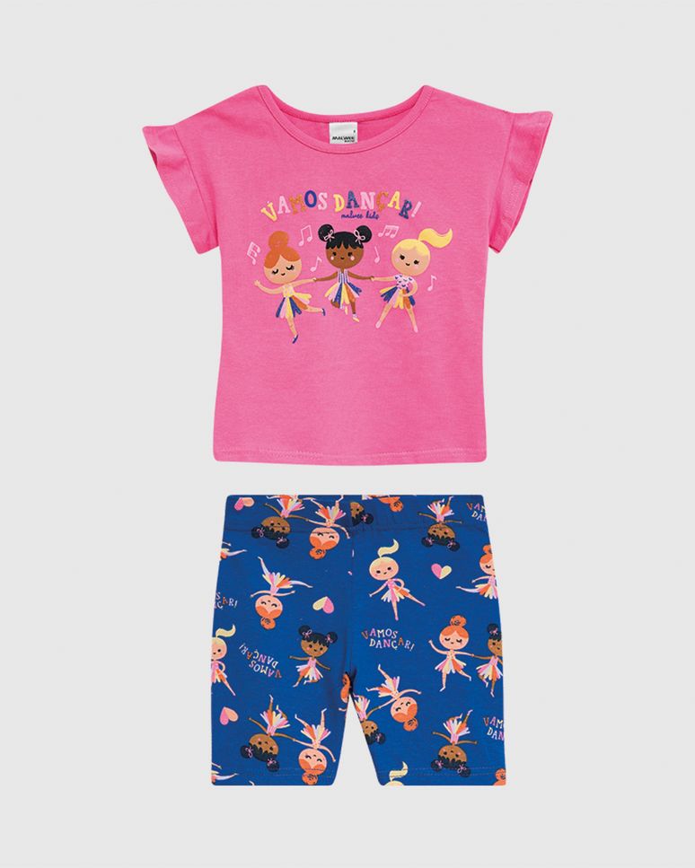Conjunto Infantil Menina Blusa Manga Curta Babados Em Algodão Malwee Kids