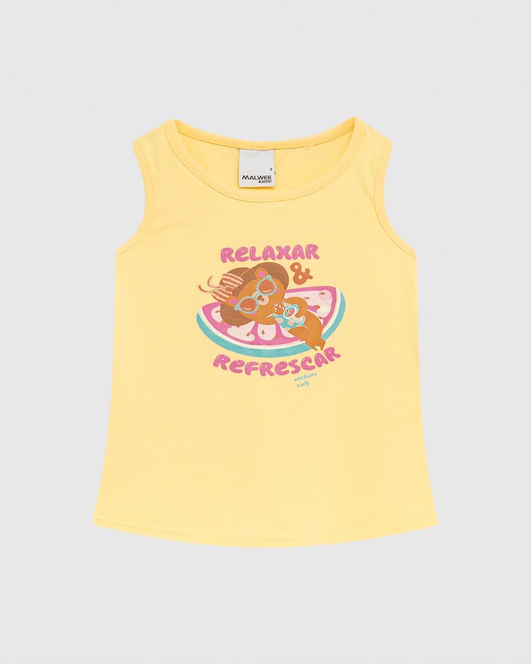 Regata Infantil Menina Evasê Estampa Com Glitter Em Algodão Malwee Kids