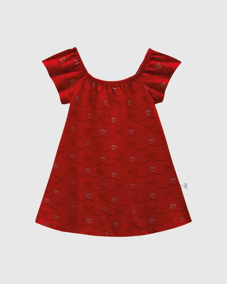 Vestido Infantil Evasê Estampa Coração Em Algodão Malwee Kids