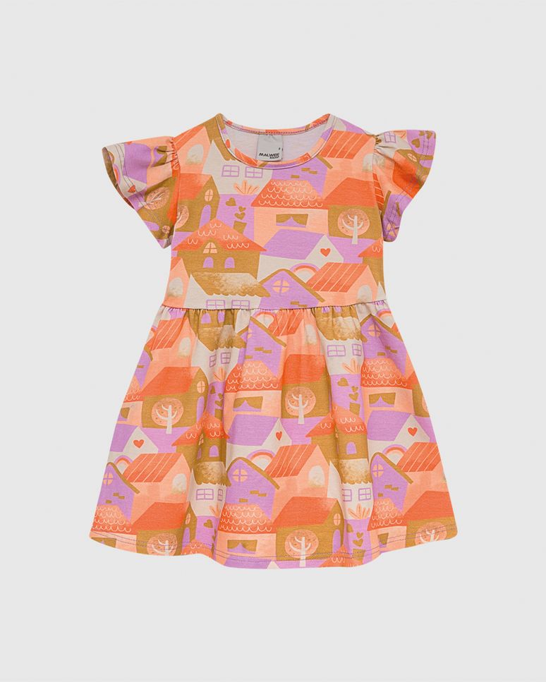 Vestido Infantil Rodado Estampa Digital Em Algodão Malwee Kids