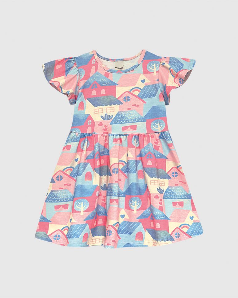 Vestido Infantil Rodado Estampa Digital Em Algodão Malwee Kids