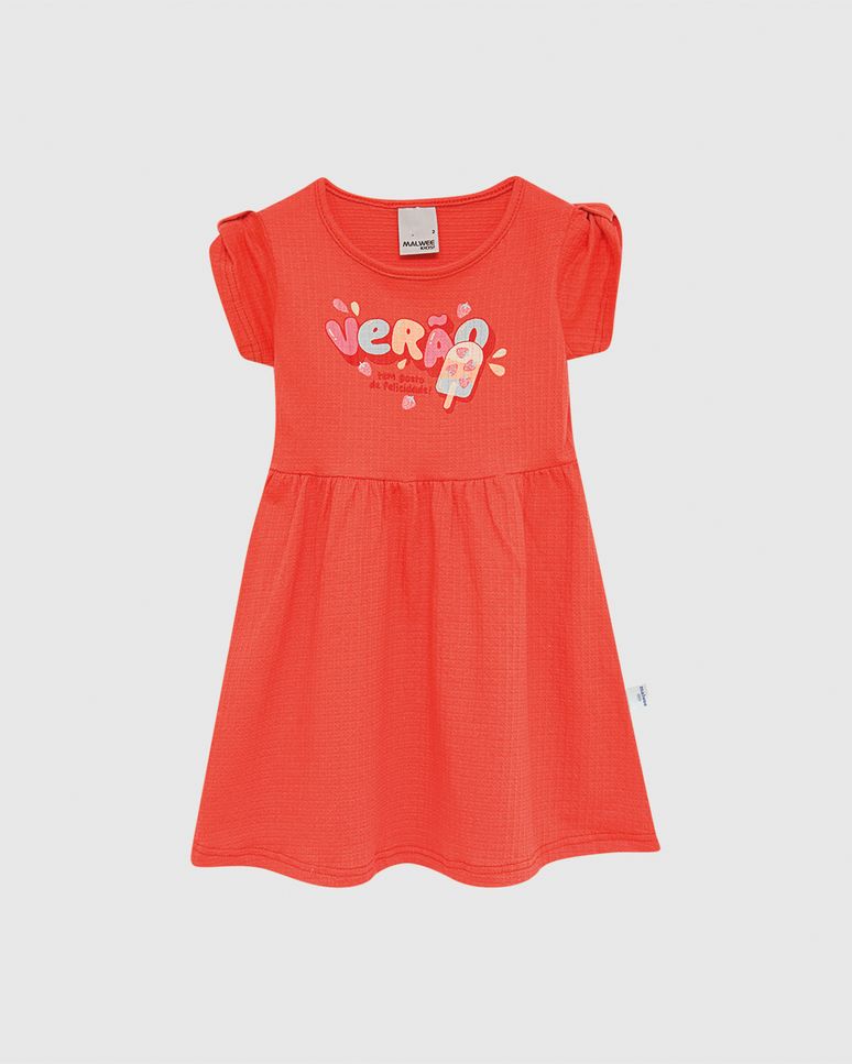 Vestido Infantil Verão Tem Gosto de Felicidade Malha Texturizada Malwee Kids