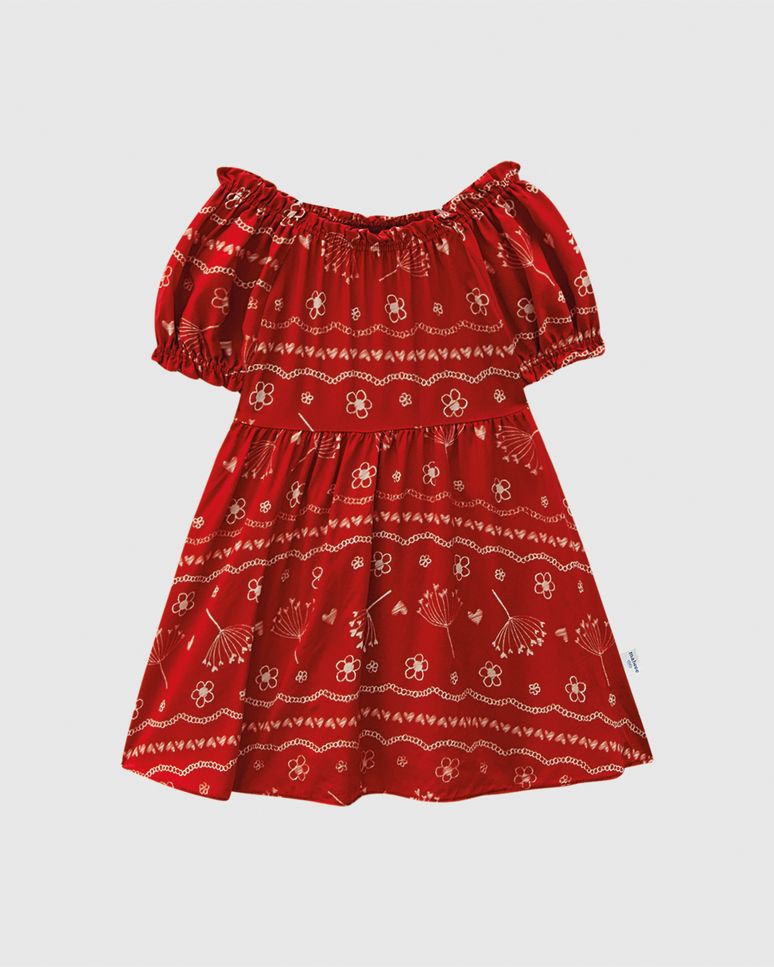Vestido Infantil Decote E Manga Costura Elástico Em Viscose Malwee Kids