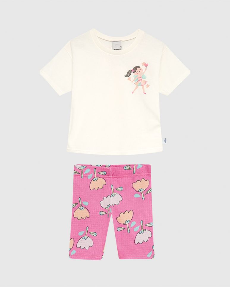 Conjunto Infantil Menina Blusa Estampa Frente E Costas Em Algodão Malwee Kids