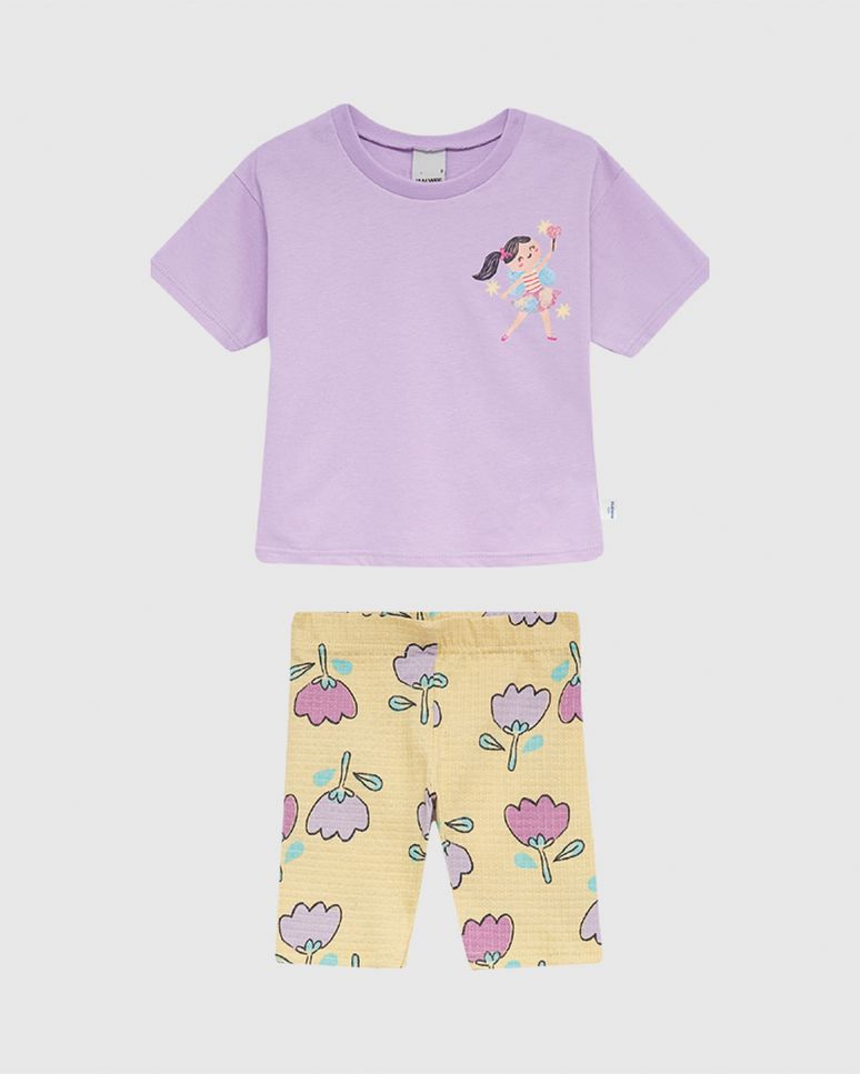 Conjunto Infantil Menina Blusa Estampa Frente E Costas Em Algodão Malwee Kids