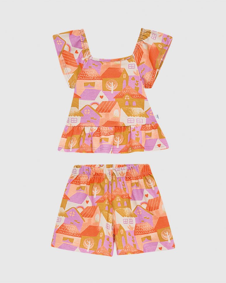 Conjunto Infantil Menina Estampa Digital Em Algodão Malwee Kids