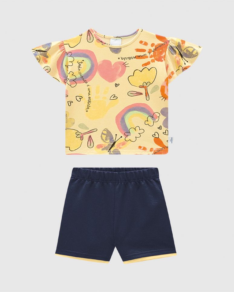 Conjunto Infantil Menina Blusa Estampa Digital Em Algodão Malwee Kids