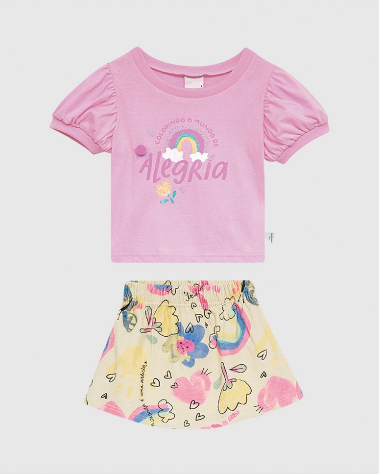 Conjunto Infantil Menina Colorindo O Mundo De Alegria Em Algodão Malwee Kids