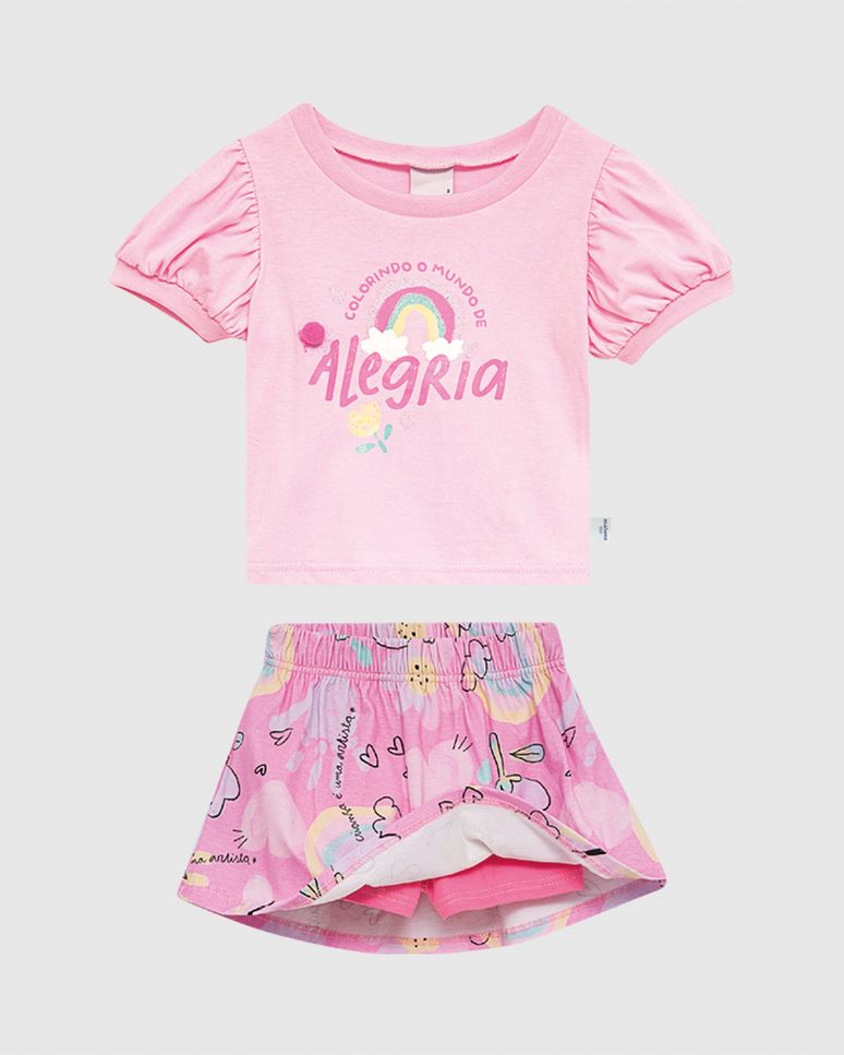 Conjunto Infantil Menina Colorindo O Mundo De Alegria Em Algodão Malwee Kids