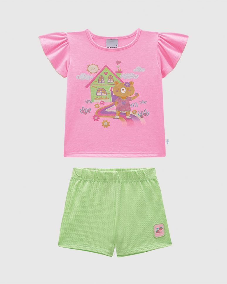 Conjunto Infantil Menina Blusa Estampa Com Glitter Ursinho Malwee Kids