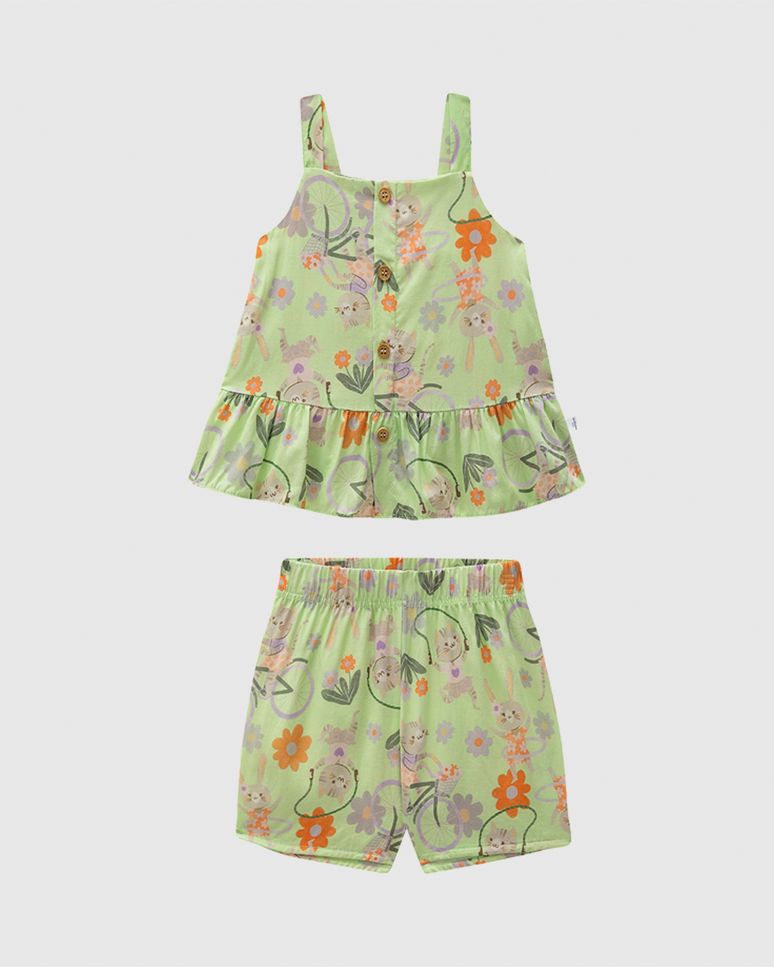 Conjunto Infantil Menina Estampado Regata E Shorts Em Viscose Malwee Kids