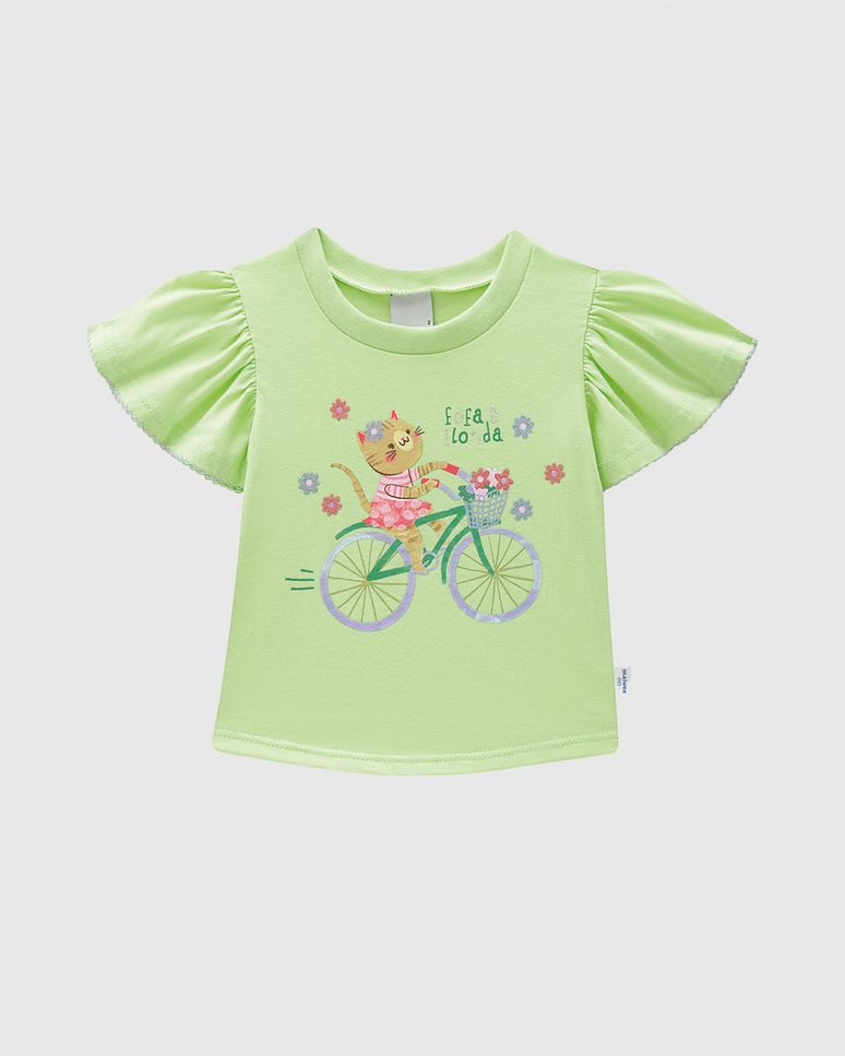 Blusa Infantil Menina Manga Evasê Franzida Em Algodão Malwee Kids