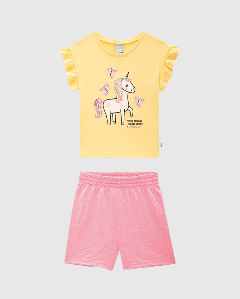 Conjunto Infantil Menina Unicórnio Aplique Lantejoula Em Algodão Malwee Kids