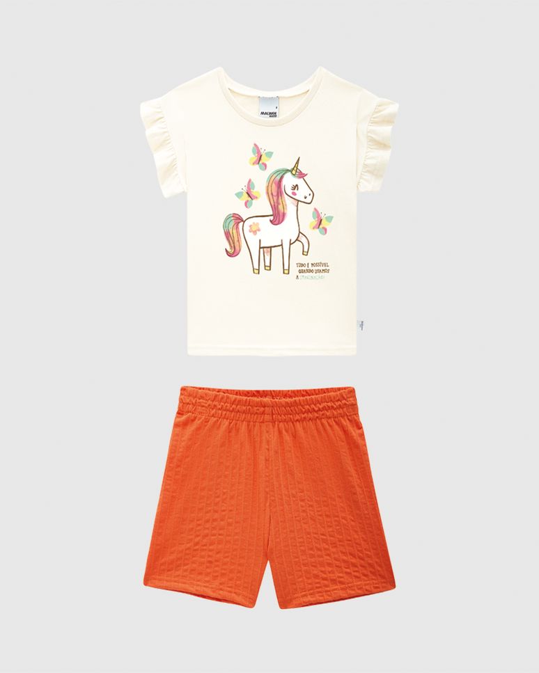 Conjunto Infantil Menina Unicórnio Aplique Lantejoula Em Algodão Malwee Kids