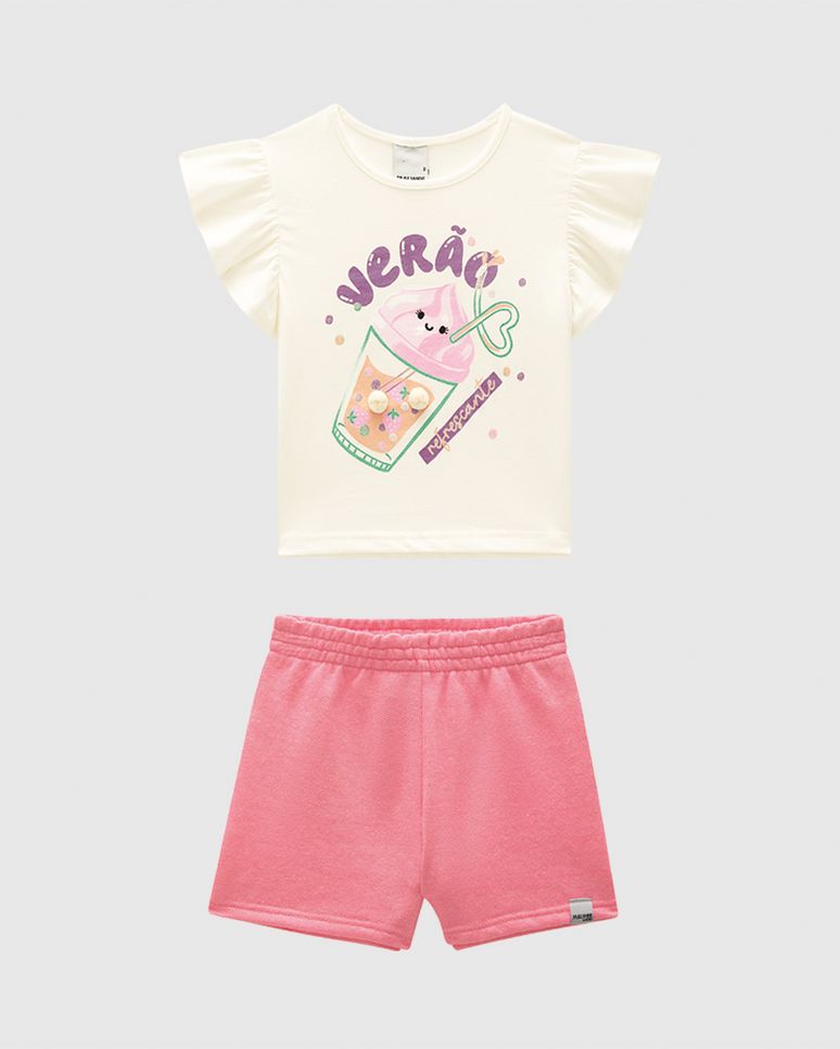 Conjunto Infantil Menina Blusa Estampa Com Glitter E Pompom Malwee Kids